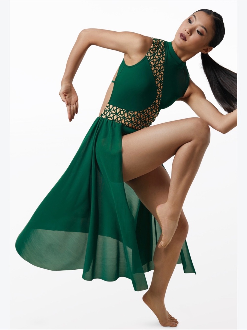 Weissman Elite Dancewear Laser Cut Emerald Green Competition D10765 Adult Small